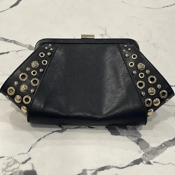 Excellent Condition WHBM Clutch/Shoulder Black Grommet Studded Bag - Picture 10 of 10